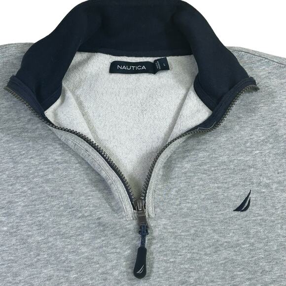 Nautica 1/4 Zip Pullover Men Size Large Gray Soft Mock Neck Athleisure Sweater - Picture 7 of 10